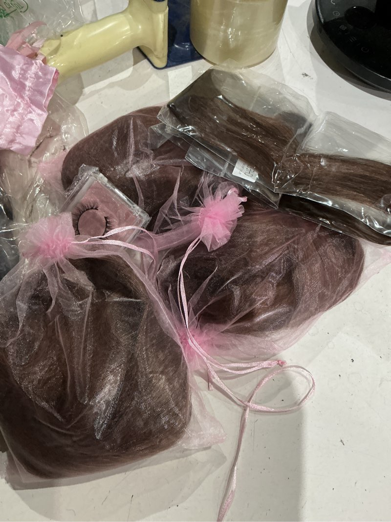 Condition photo showing Good Condition for synthetic bundles with closure, long straight quick weave hair bundles, heat resistant hair extensions sew in for women (450g,chestnut brown) 26 26 26+closure chestnut brown
