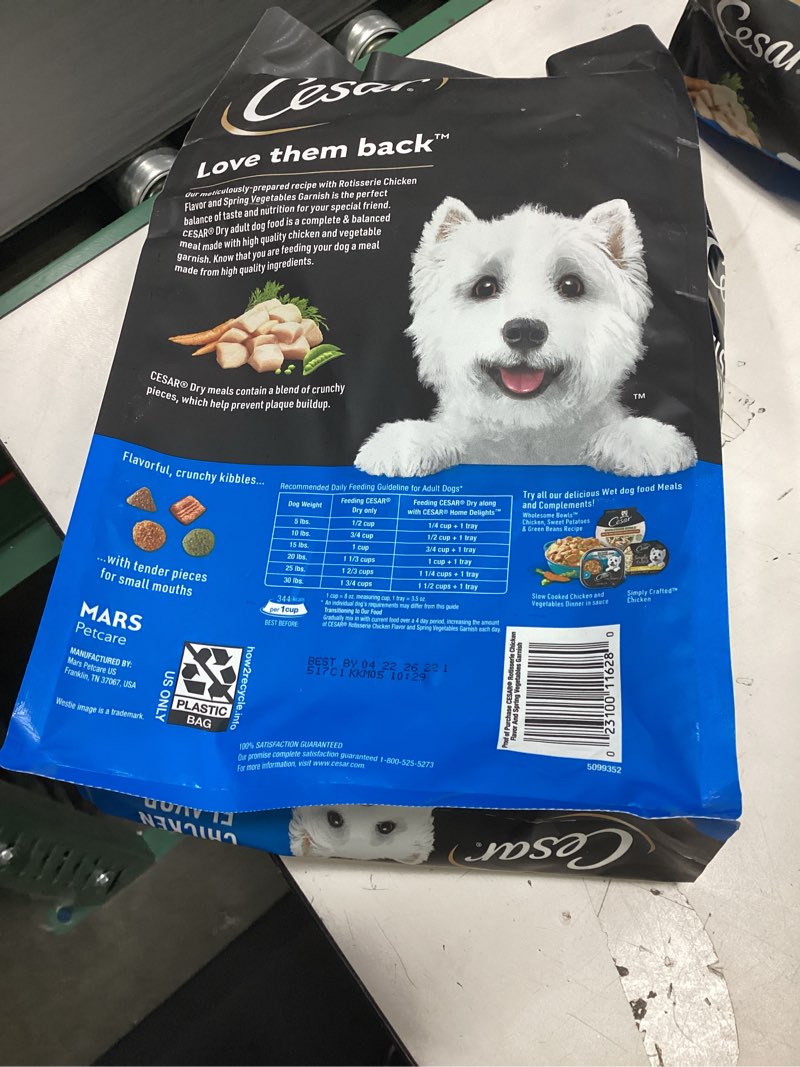 Condition photo showing New/Like New for (BB:04/22/2026) Cesar Rotisserie Chicken, Carrot, Pea and Vegetable Flavor Small Breed Dry Dog Food - 5lbs