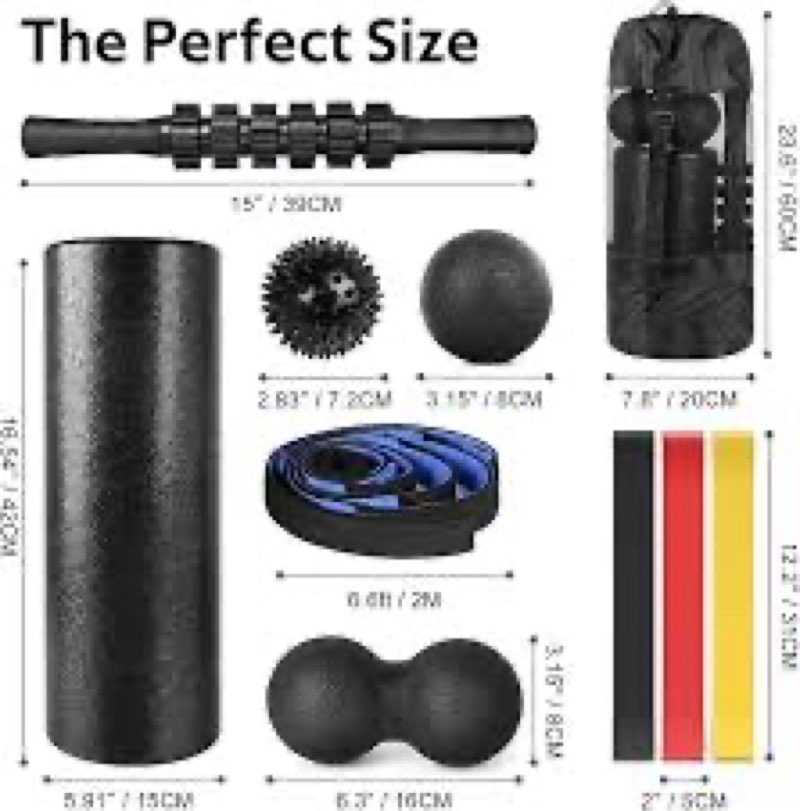 7 in1 foam roller set for deep tissue muscle massager - high density back roller, muscle roller stic