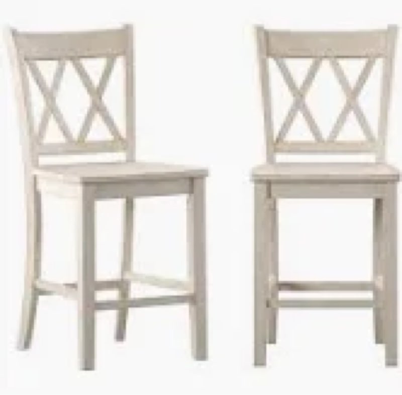 530C3-29WH set of 2 antique white finish double x back bar height  chair