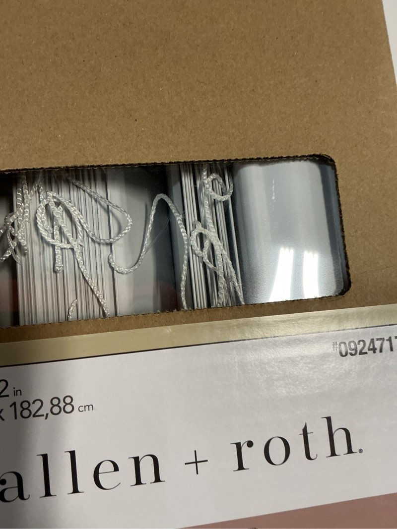 Condition photo showing As Is for Allen Roth 0924717 Faux wood blind 34.5" x 72". Fits openings 31"-35" NEW!