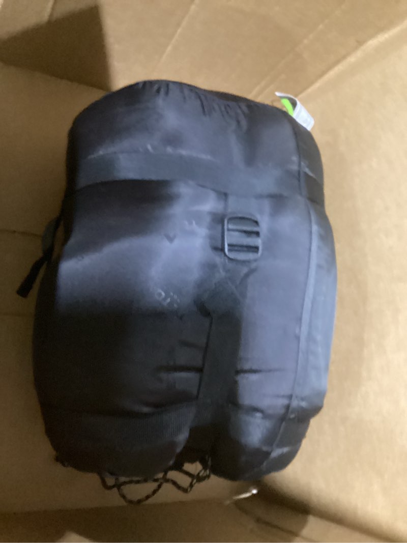 Condition photo showing Good Condition for Teton LEEF Lightweight Mummy Sleeping Bag Perfect for Camping, Hiking, and Backpacking; Cold Weather Option, Compression Sack Included Black/Sage 0F Long BAG