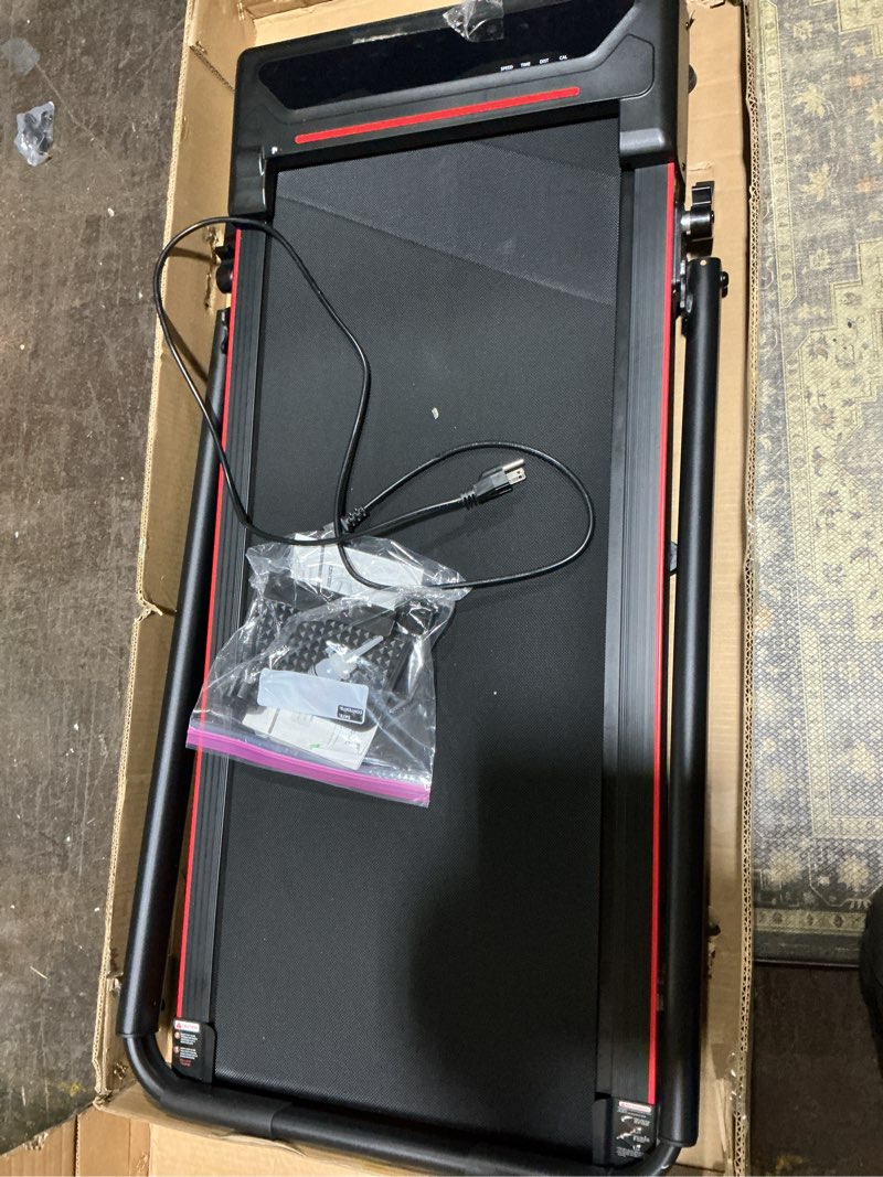 Condition photo showing Good Condition for gorise walking pad treadmill with adjustable height handle bar, 3hp quiet foldable under desk treadmill, portable treadmills for home 350lbs with remote control led display red