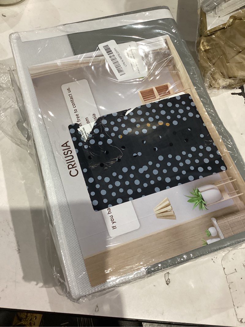 Condition photo showing As Is for Criusia Closet Organizers and Storage Baskets - 6 Pack Shelf Organizer Bins with Handles - Clothes Storage Bins for Bedroom Nursery Home Closet Organization - Blanket Toy Storage Organizer 6pcs - Rectangular 14"x10"x9.5" White with Grey