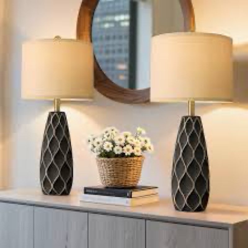 27.5" Ceramic Table Lamps for Living Room Bedroom Lamps Set of 2 Modern Boho Bedside Lamps Night Sta
