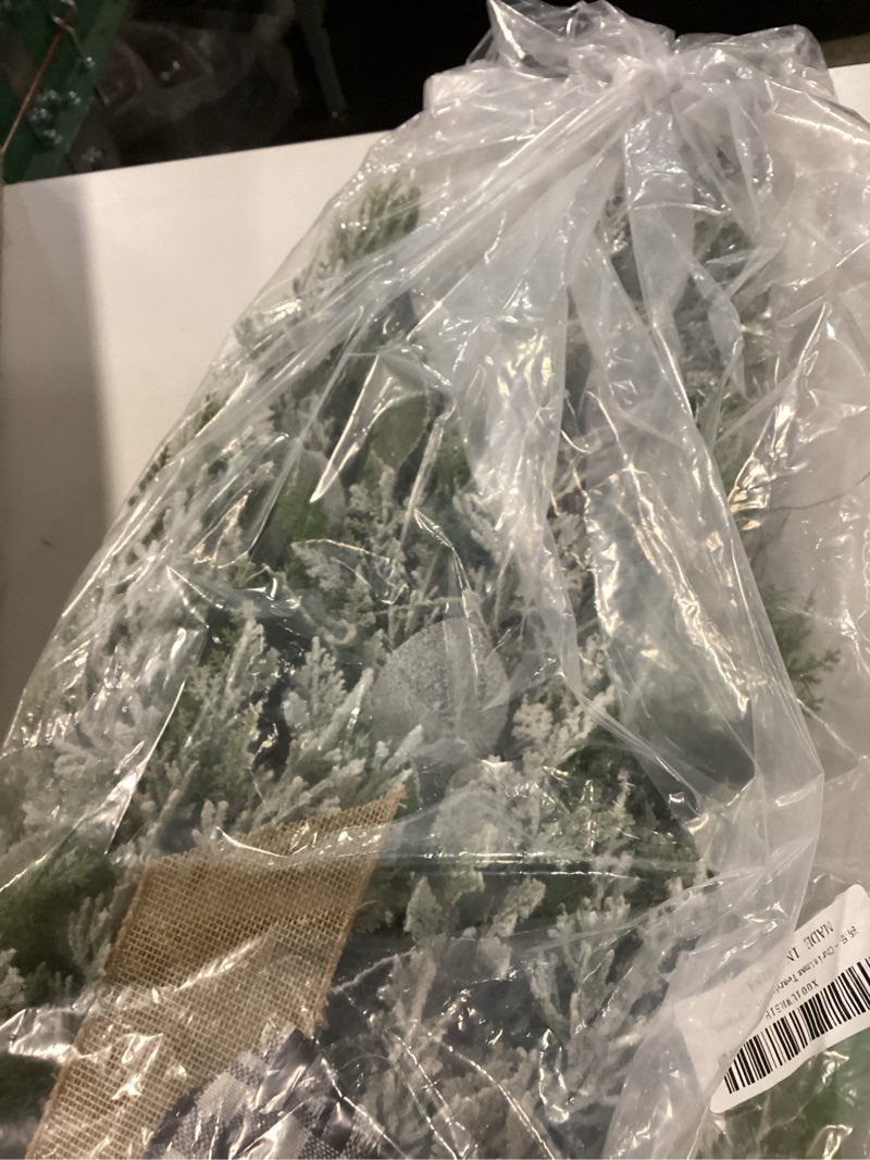 Condition photo showing Good Condition for 31" Christmas Teardrop Swags, Artificial Christmas Snow Teardrop Swag with Red Berries, Golden Bell, Frosted Foliage, Winter Teardrop Swag Wreath for Decorating Front Door (Winter Wonderland Style)