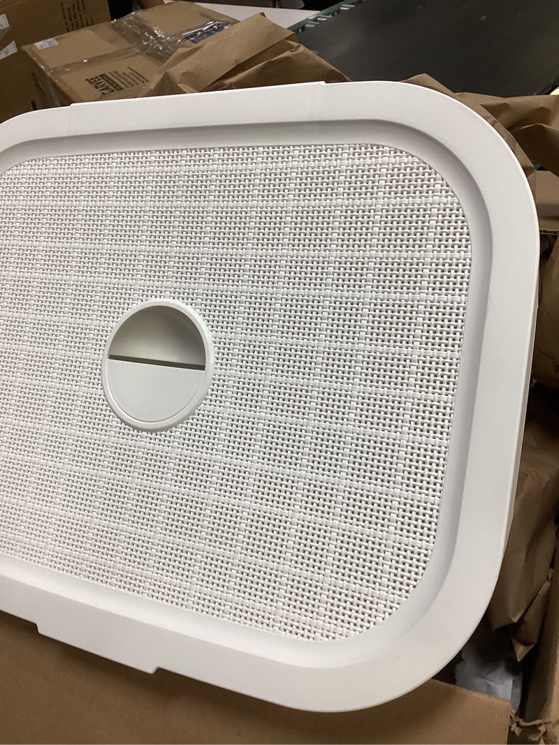 Condition photo showing Good Condition for mind reader 60l slim laundry hamper, clothes basket, lid, linen design, plastic, white