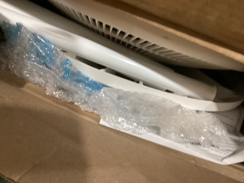 Condition photo showing As Is for Lasko Oscillating Adjustable Pedestal Stand Fan with Timer and Remote for Indoor, Bedroom, Living Room, Home Office & College Dorm Use, 16 Inch, White, 1646 White Fan