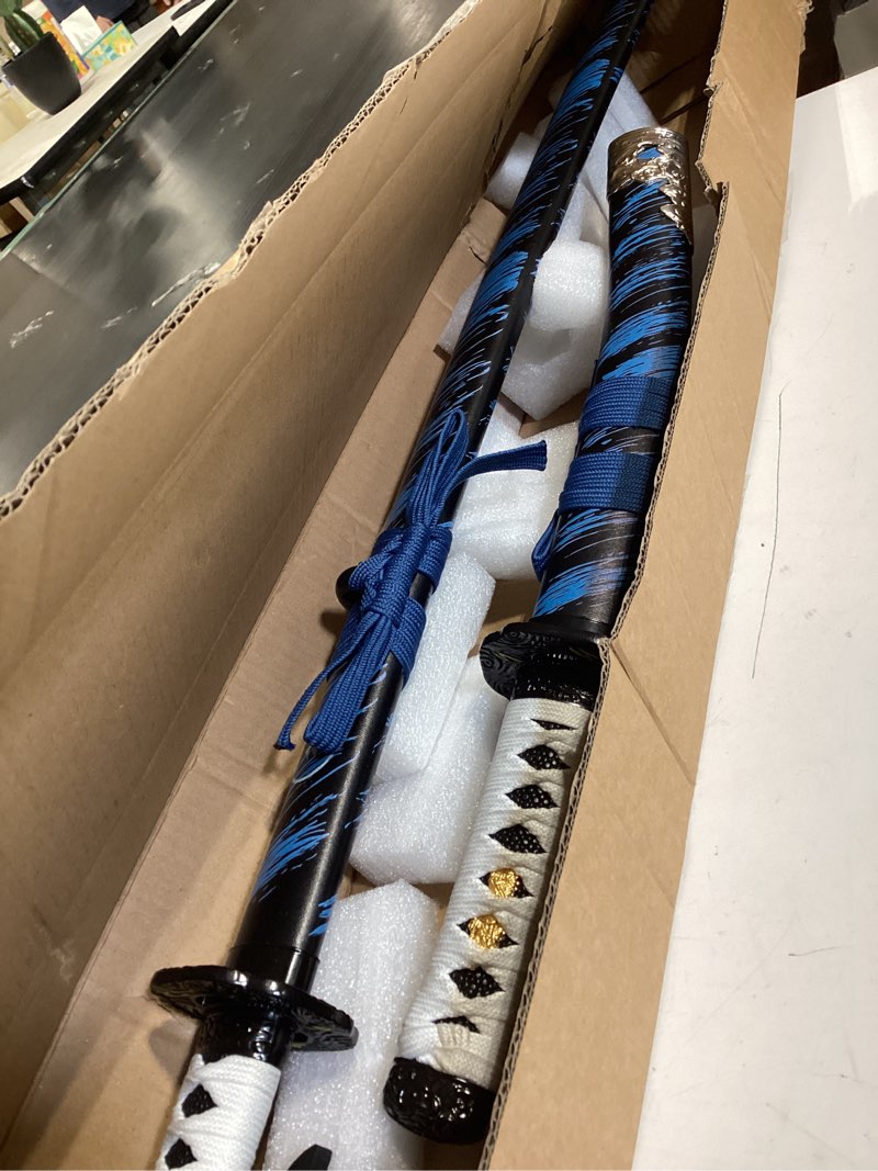 Condition photo showing Good Condition for 2pc japanese ghost of tsushima cosplay replica sword metal katana set with display stand,jin sakai?? katana,for cosplay,collection,display