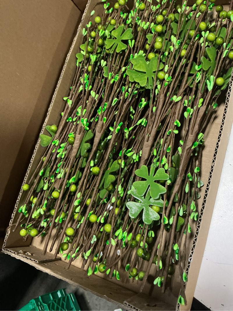 Condition photo showing Good Condition for xunyee 24 pack st. patrick's day decorations 16" artificial shamrock plant picks clover berry stems st. patrick's day floral picks table centerpieces for irish flower arrangement vase home decor