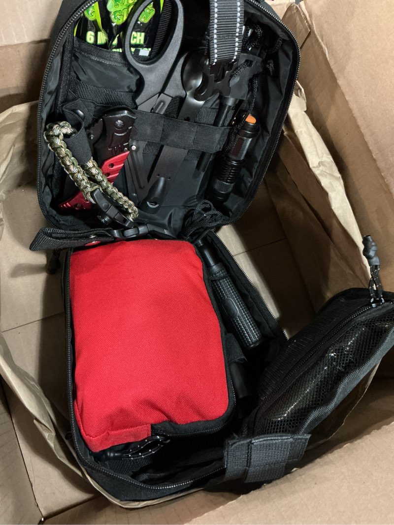 Condition photo showing Good Condition for survival first aid kit, 190 pcs survival gear and medical supplies, military ifak emt molle tactical pouch for outdoor, camping, hiking, car, vehicles and more black