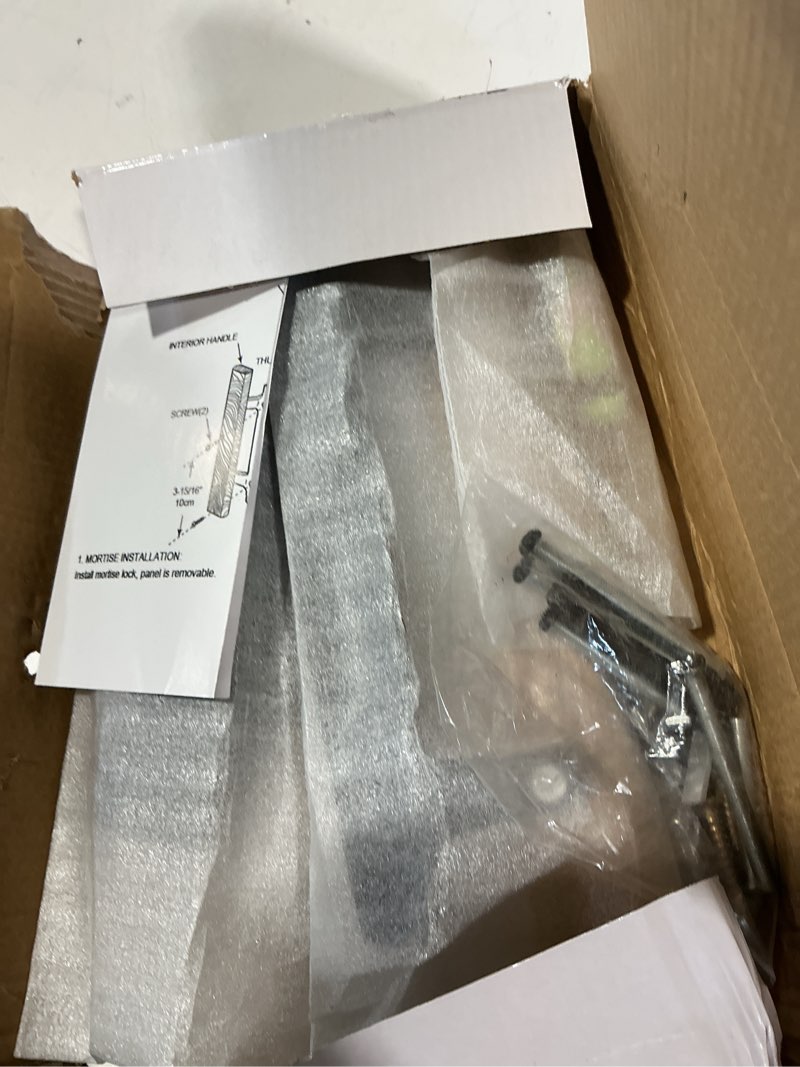Condition photo showing New/Like New for allywasai sliding patio door handle set with mortise lock, key cylinder and face plate, wood handle lock set fits door thickness from 1-1/2" to 1-3/4", 3-15/16" screw hole spacing, white (black)