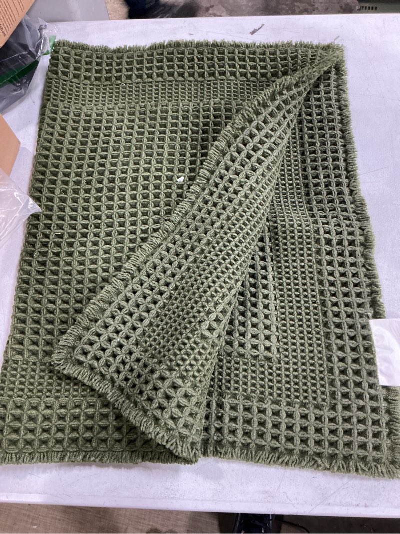 Condition photo showing As Is for amoami waffle bath-mat, absorbent bath mats for bathroom non slip, machine washable bathroom rugs with tassels ultra soft boho bath rugs for floor 24"x36" dark green dark green 24"x36"