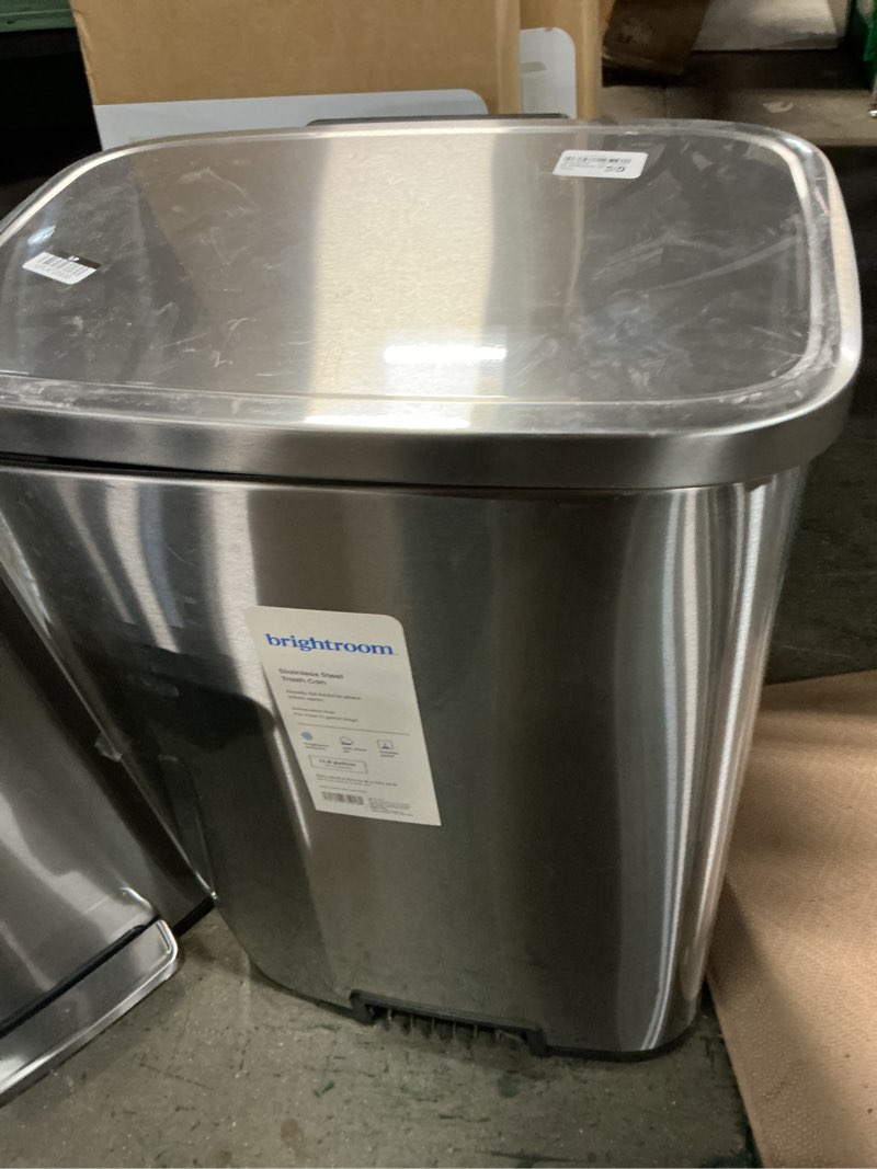 Condition photo showing As Is for 45l rectangular step trash can silver - brightroom™: stainless steel, quiet pedal lid, removable liner, kitchen use