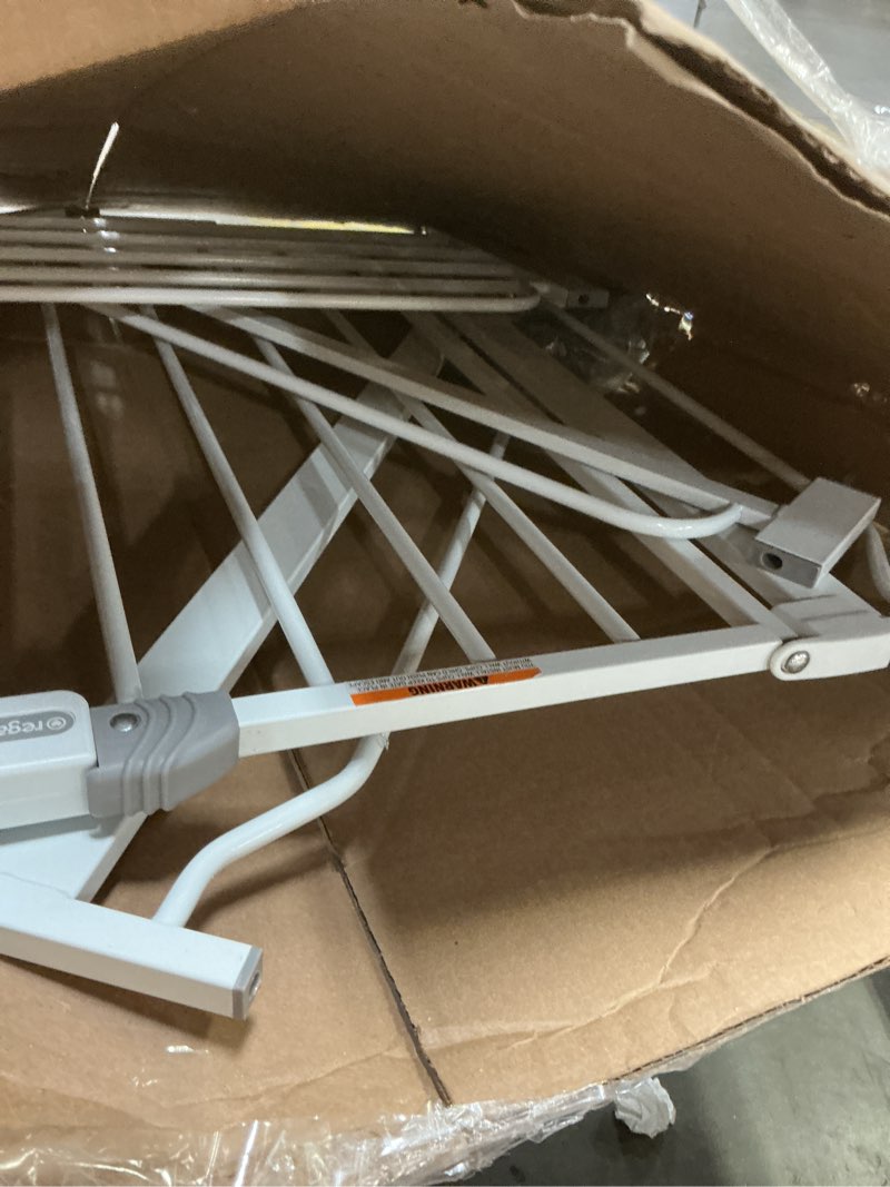 Condition photo showing As Is for regalo easy step 49-inch extra wide baby gate, includes 4-inch and 12-inch extension kit, 4 pack of pressure mount kit and 4 pack of wall mount kit white 29-49"w x 30"h