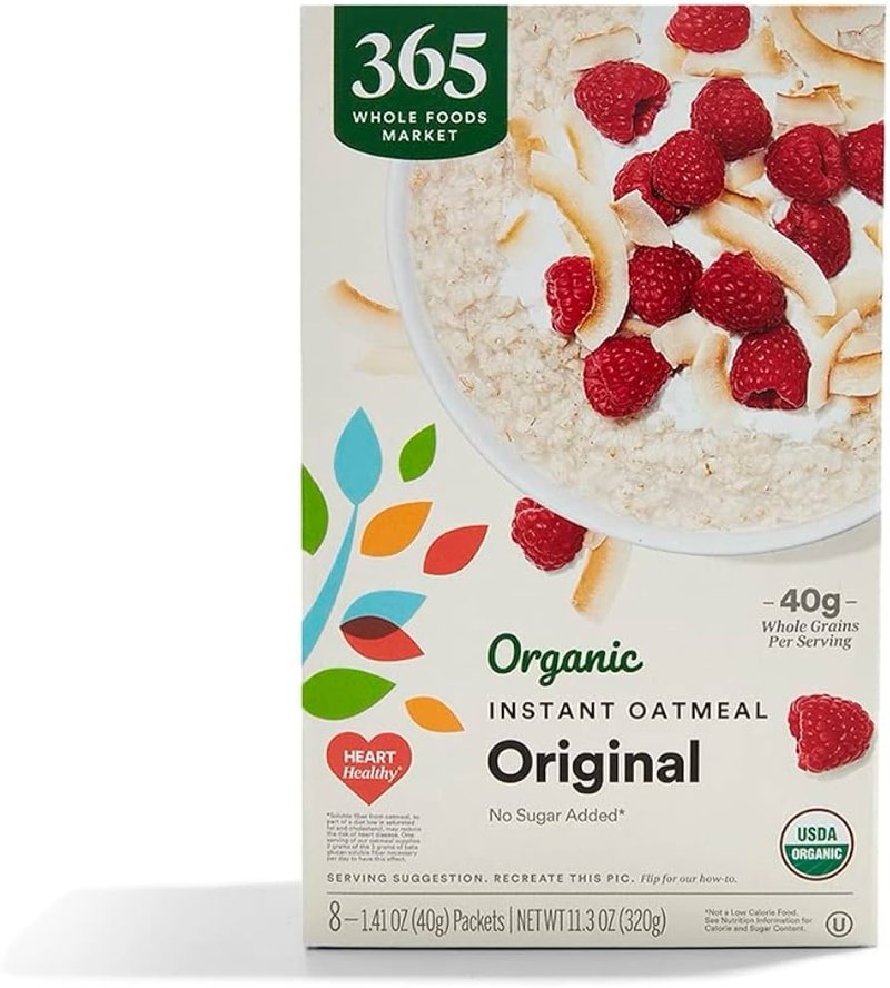 BBD: march 2027- 365 by Whole Foods Market, Organic Instant Oatmeal Original 8 Pack, 11.3 Ounce