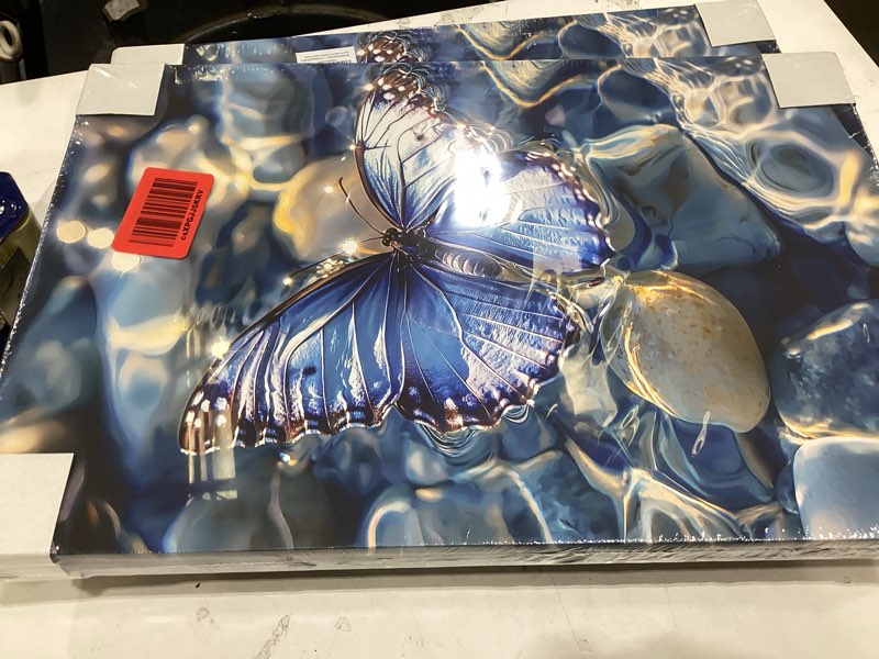 Condition photo showing New/Like New for 3pcs calm zen butterfly canvas wall art, blue water lily pond pictures zen stones white lotus flower paintings yoga spa spiritual meditation room painting decor poster art prints for bedroom 12"x16"x3 flower-blue butterfly 12"x16"x3pcs
