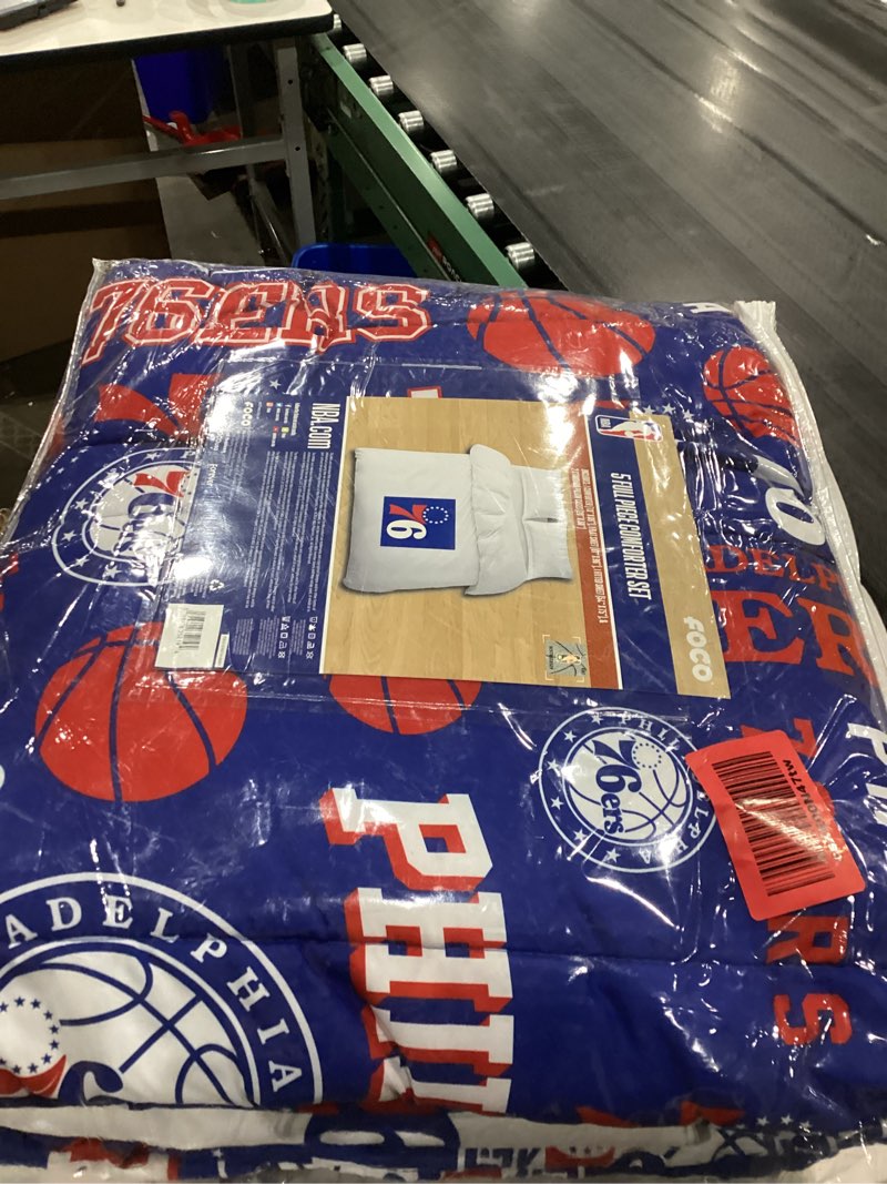 FOCO Philadelphia 76ers NBA Team Color Bed in a Bag Comforter Bedding 5 Piece Set - Full