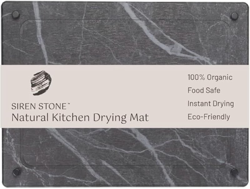 LARGE Siren Stone Natural Dish Drying Mat for Kitchen Counter - Premium Diatomaceous Earth Mat | Quick Drying, Super Absorbent | Non-Toxic, BPA-Free, Eco-Friendly | Female-Founded USA Brand
