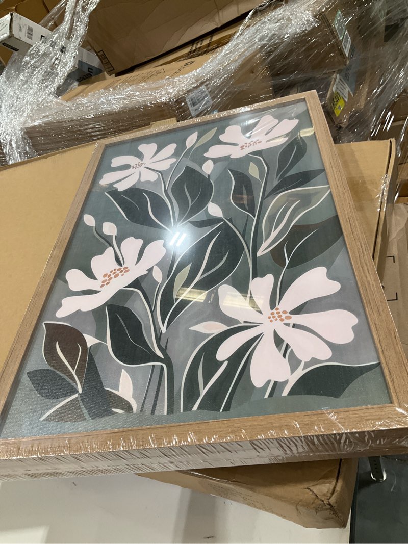 Condition photo showing New/Like New for urmoya 3 pieces boho floral decor flower market wall art, 16x24 inch | wood framed, chic green and beige botanical trio, ready to hang, for living room, office, or guest bedroom home decor 24"l x 16"w jasmine