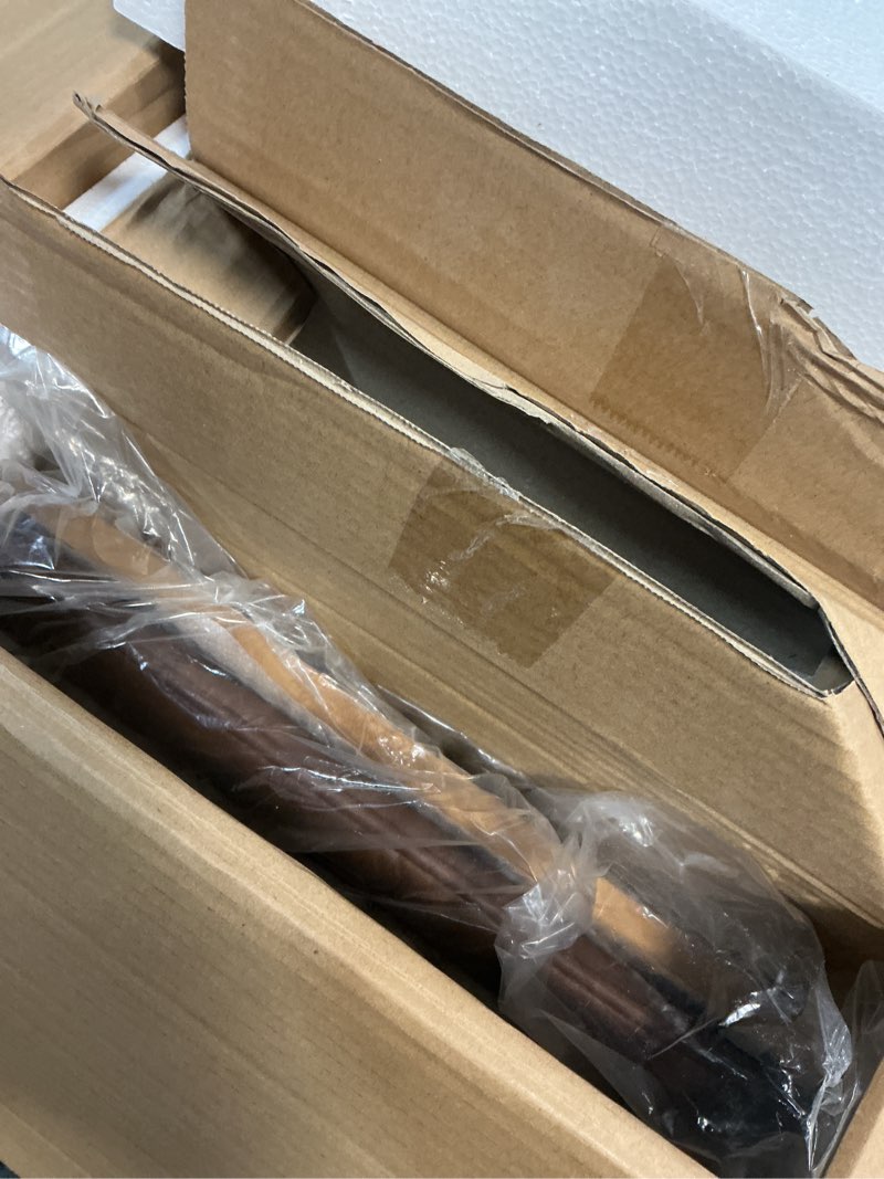 Condition photo showing As Is for nathan james barker classic counter height wood barstool with leather removable cushion, backless island 24\\\" bar stool for kitchen, chestnut brown, set of 4 light brown/brown counter height - set of 4 (incomplete, 2 stools only)
