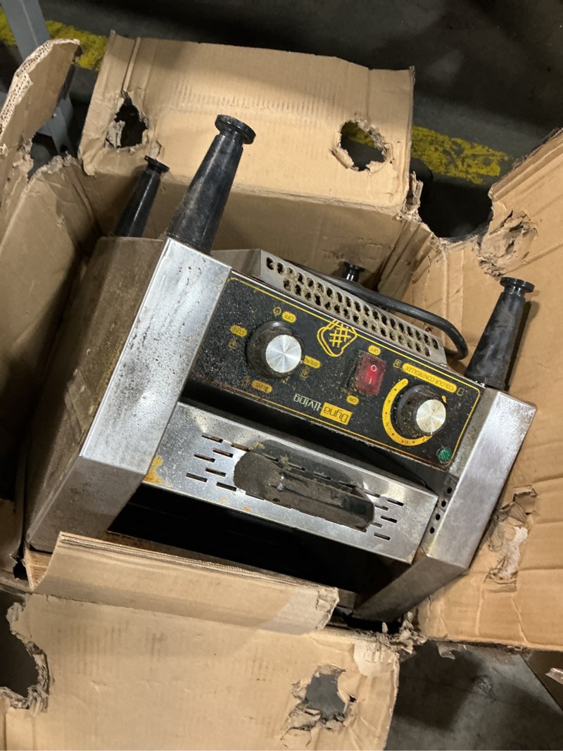Condition photo showing As Is for Dyna-Living Commercial Restaurant Toaster 450 Slices/H Conveyor Toaster Oven 110V 2600W Rotating Toasters Heavy-duty Stainless Steel Commercial Conveyor Belt Toasters for Bun Bread