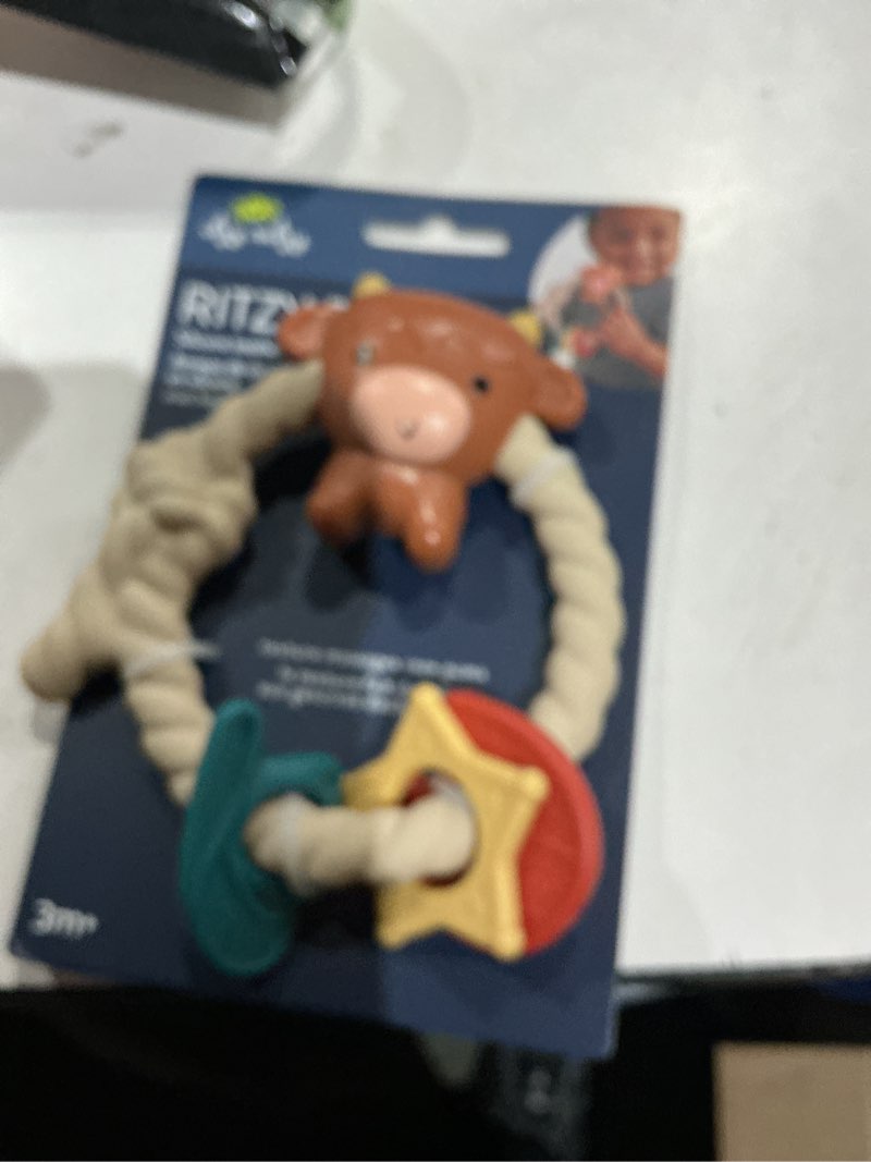 Condition photo showing Good Condition for itzy ritzy ring rattle & teether - highland cow: silicone, baby rattles, 3 pieces