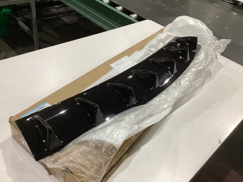 Condition photo showing As Is for rulline 33.5" x5.2" universal rear bumper lip diffuser car rear bumper chassis black spoiler shark fin 7 wing glossy black abs