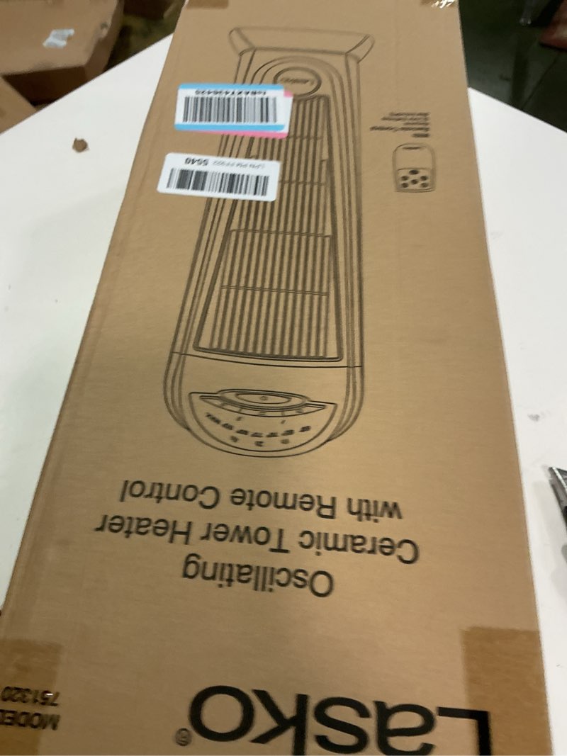Condition photo showing New/Like New for Lasko Oscillating Ceramic Tower Space Heater for Home with Adjustable Thermostat, Timer and Remote Control, 22.5 Inches, Grey/Black, 1500W, 751320
