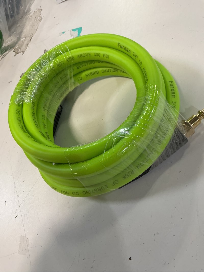 Condition photo showing Good Condition for Air Hose 3/8 in x 10 ft, Heavy Duty, Lightweight, Kink Resistant, Hybrid Air Compressor Hose with 1/4 in Solid Brass Male Fittings, Bend Restrictors, 300 PSI (10FT, Green Black) 10FT Green Black