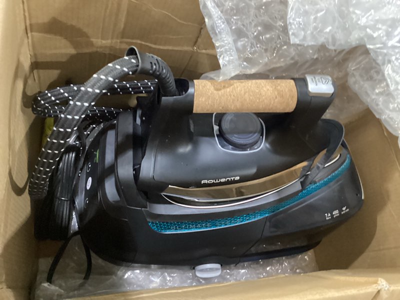 Condition photo showing As Is for Rowenta, Iron, Ultimate Steam Pro Stainless Steel Soleplate Professional Steam Station for Clothes, 1800 Watts, 1.3L Removable Tank, Boiler Technology, Fast Heat Up, Black Clothes Iron, DG8668 XL Steaming Sessions - Professional Results