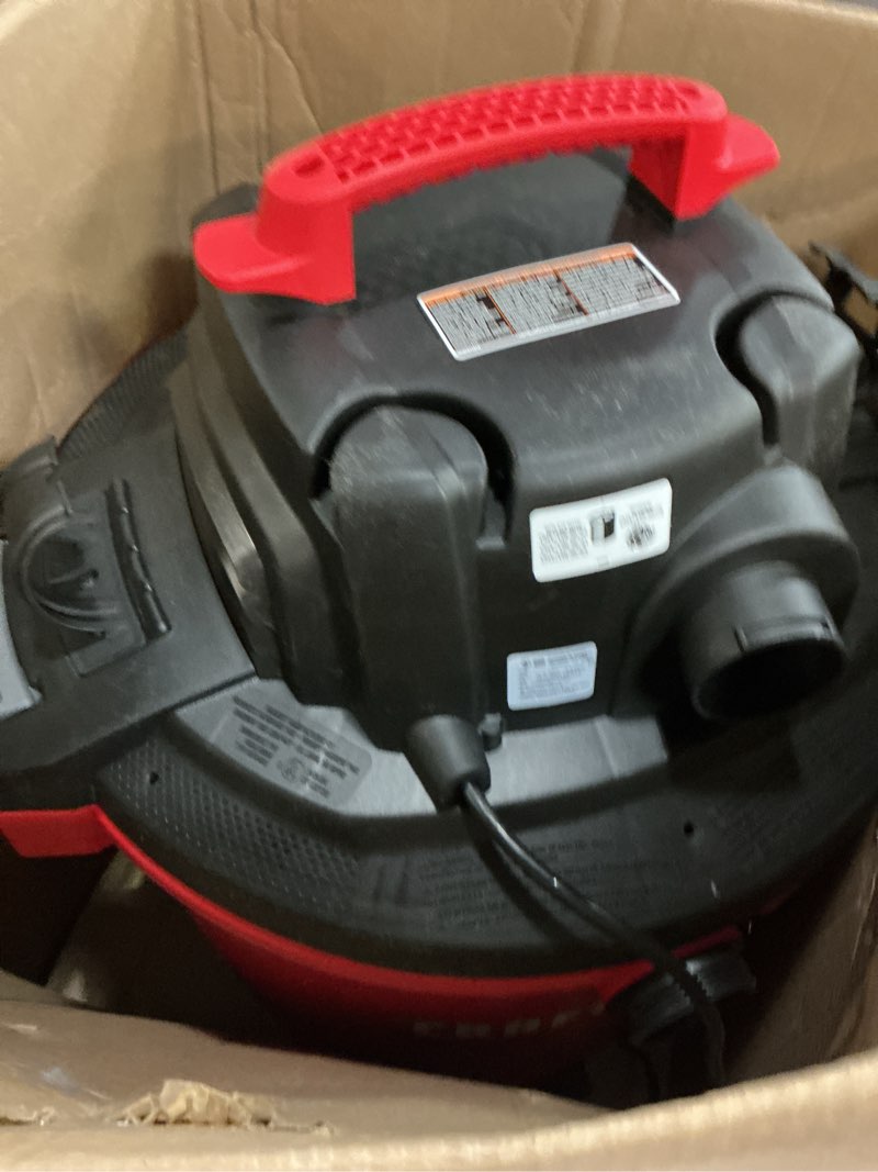 Condition photo showing As Is for craftsman cmxevbe17596 20 gallon 6.5 peak hp wet dry vac, heavy-duty shop vacuum wet and dry with filter, dust bag, hose and attachments for shop, garage, jobsite cleaning 20 gallon 6.5 peak hp w/filter, dust bag, hose