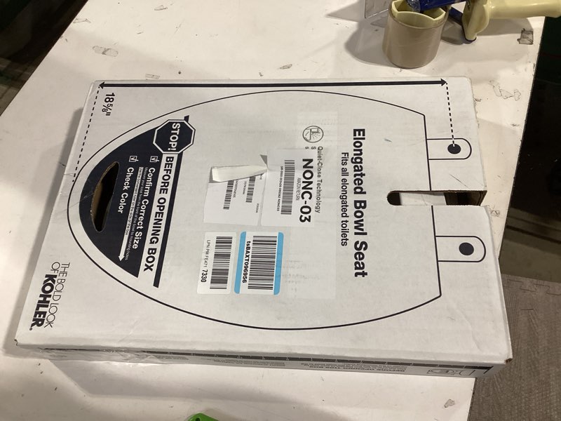 Condition photo showing New/Like New for KOHLER 20110-0 Brevia, Slow Close Toilet Seat, Elongated Toilet Seat, Grip-Tight Bumpers Quick-Attach Hardware, White White Elongated Quiet-Close