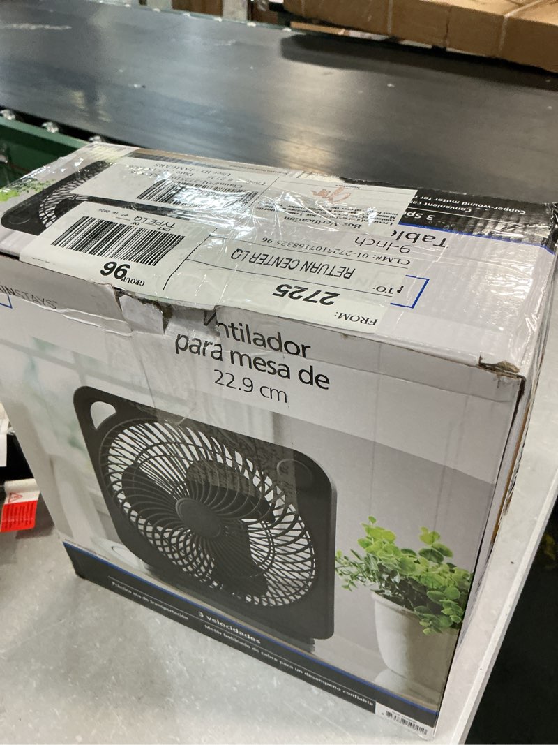 Condition photo showing Good Condition for mainstays 9" 3-speed indoor personal table electric fan, portable handle, white, model#fn2006w