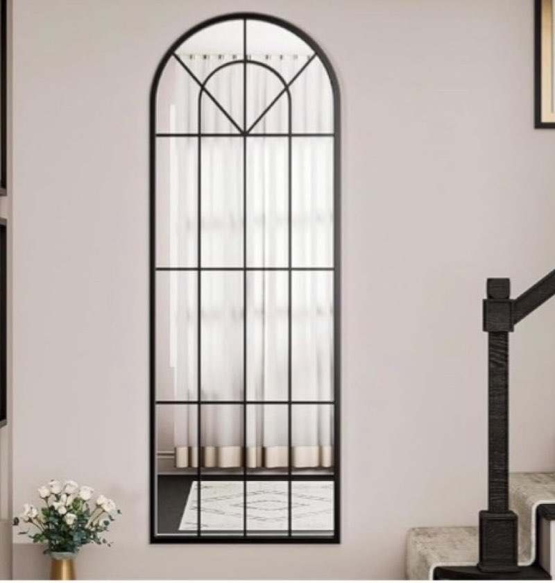 degfig arched full length mirror with grids, 65"x22", arched window pane wall mirror, floor standing