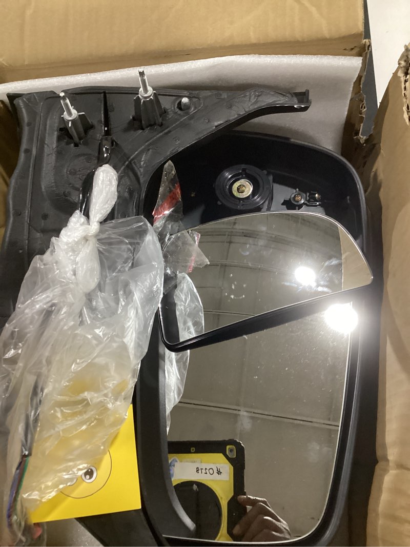 Condition photo showing As Is for Dasbecan Left Driver Side Mirror Compatible with 2015-2025 Ford Transit 150 250 350 Door Mirror Power Heated, Turn Light, Manual Folding, Matte Black, Short Arm
