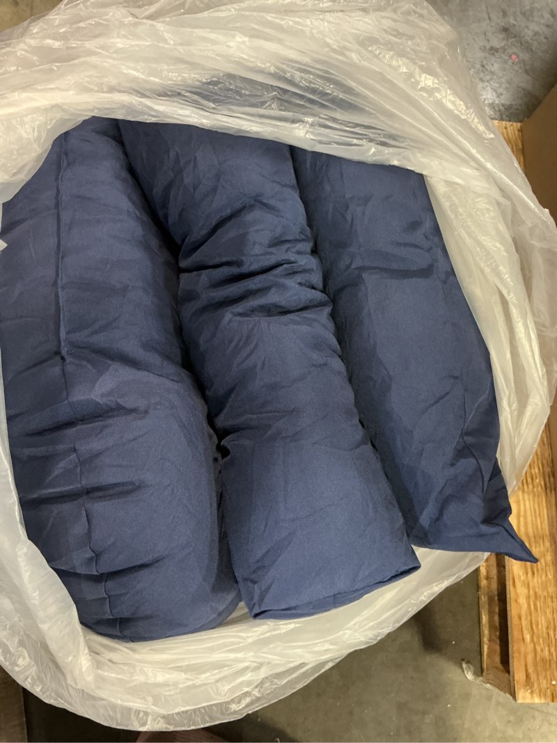 Condition photo showing Good Condition for 1 middle one wicker chair cushions 3 piece set and 2 piece lumbar support cushion, outdoor wicker patio furniture cushions, 1pc loveseat cushion & 2pcs chair cushions (blue)
