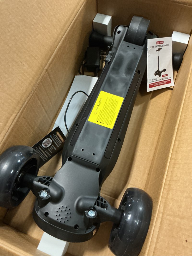 Condition photo showing Good Condition for electric scooter for kids ages 3-12, full body lights up, wide deck, 3 adjustable heights, 5mph safe speed, 90min riding, foldable 3 wheel electric scooter for kids boys girls toddler black + pull handle