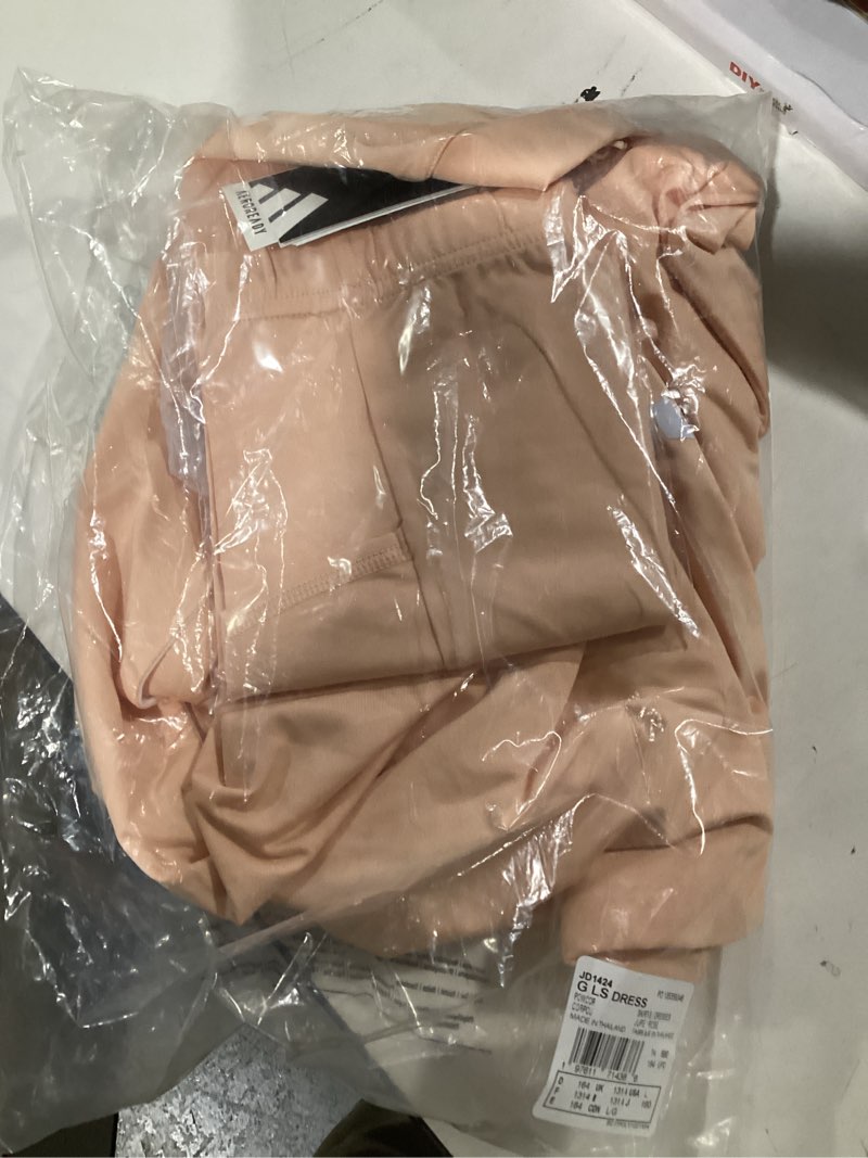 Condition photo showing New/Like New for Adidas Girls Aeroready Long Sleeve Dress Large Powder Coral