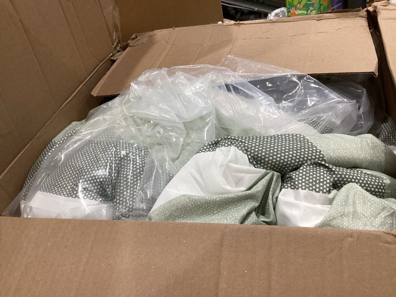 Condition photo showing Good Condition for full/queen size comforter set sage green - 3 pieces modern striped quilt bedding for dorm all season soft lightweight reversible bed set with comforter & shams | lightweight soft sage queen