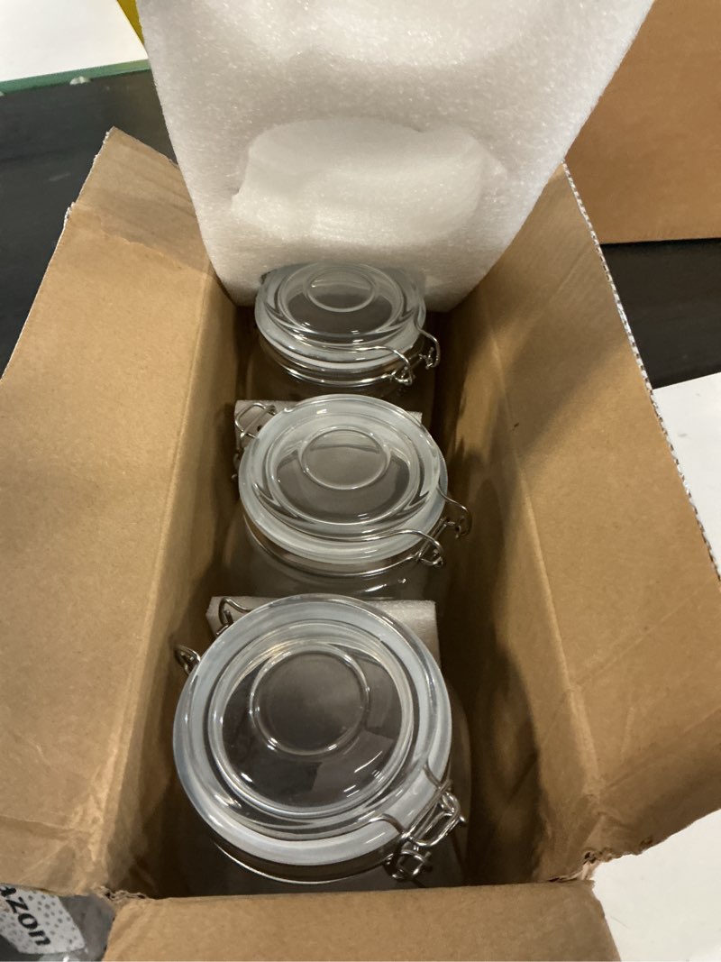 Condition photo showing New/Like New for comsaf airtight glass jars with lids 0.6 gallon set of 3, food storage canister square-storage container with clear preserving seal wire clip fastening for kitchen canning flour, cereal, pasta, bean 0.6 gallon*3-square