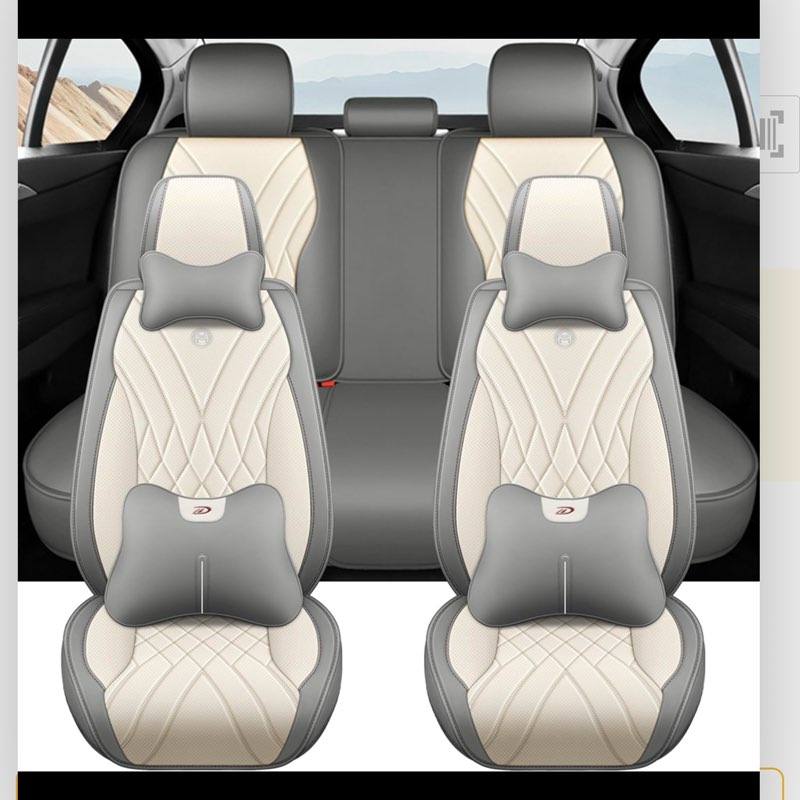 amooca car seat covers full set automotive seat protection fit for most cars suvs front & back seats waterproof nappa leather car seat cushion breathable beige grey with pillow & lumbar support