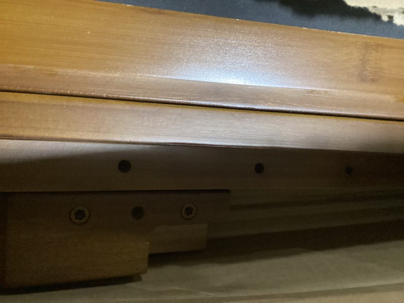 Condition photo showing Good Condition for (possibly missing parts)keiki king size bamboo platform bed with tall headboard, mid-century modern floating bed frame with wooden solid support slats, no box spring needed, easy assembly, noise free, for bedroom, brown brown king