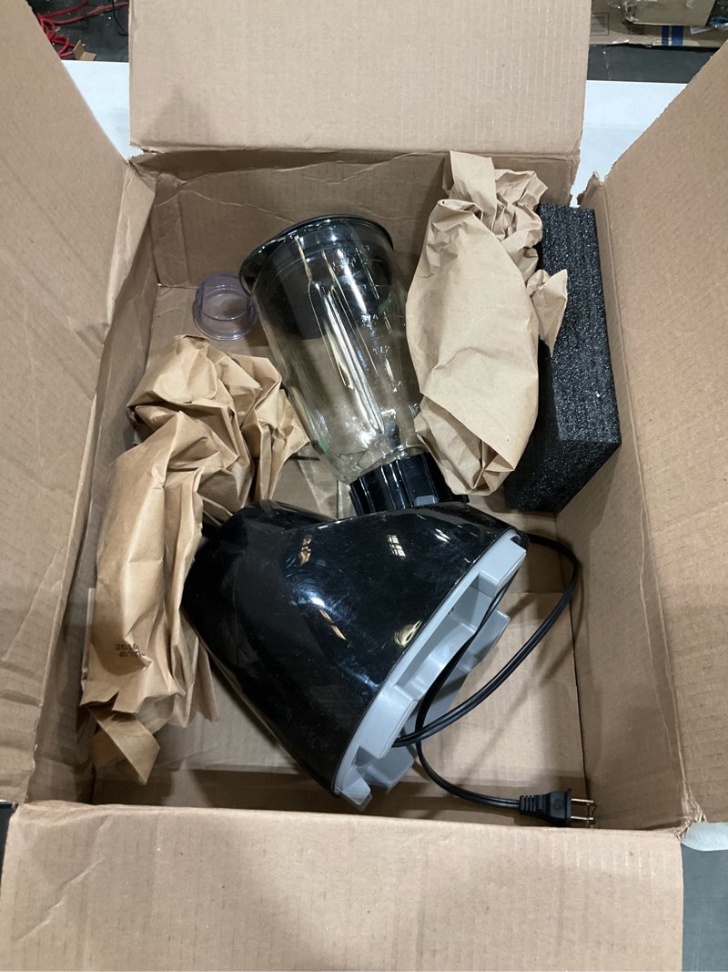 Condition photo showing As Is for BLACK+DECKER Countertop Blender with 6-Cup Glass Jar, 10-Speed Settings, Black, BL2010BG