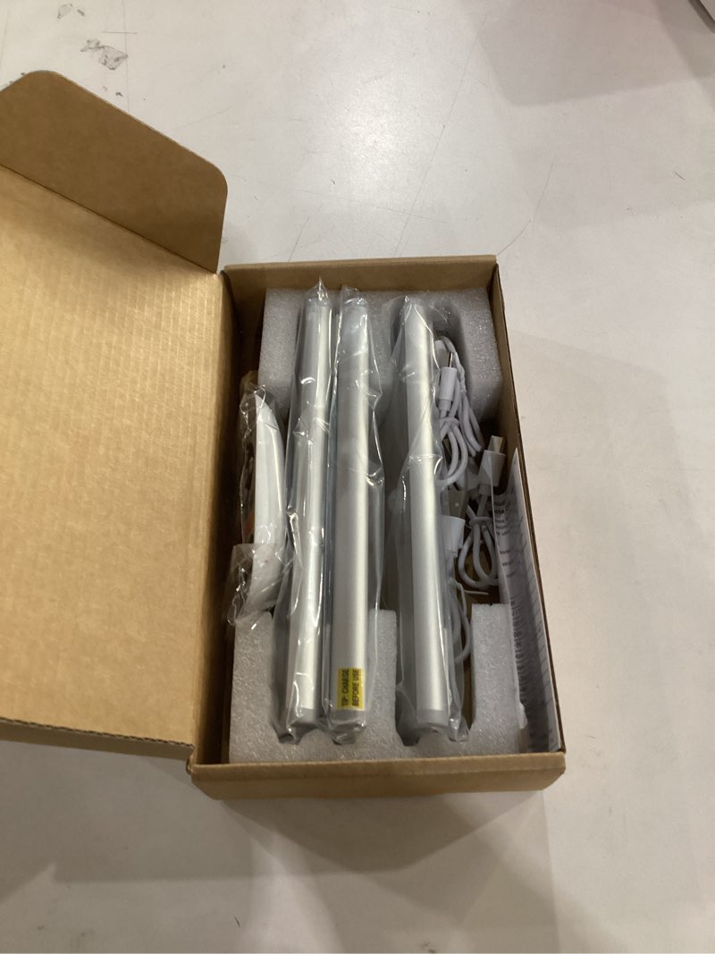 Condition photo showing New/Like New for not tested**** under cabinet lights wireless, 58-led rechargeable motion sensor closet lights with remote control, rgb color changing under counter lights for kitchen, pantry, bedroom, stairs, 4 pack 4 rgb motion sensor with remote