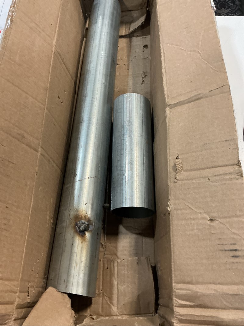 Condition photo showing As Is for silver galvanized straight exhaust pipe tubing steel straight tube piping 4ft long 3 inch od 48 inch tailpipe exhaust pipe exhaust system straight 3" od