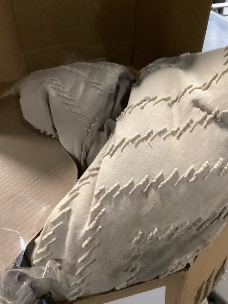 Condition photo showing As Is for Litanika California King Size Comforter Set with Sheets Beige - 7 Pieces Bed in a Bag Cal King Chevron Tufted Complete Bedding Sets with Comforter, Sheets, Pillowcases & Shams California King (104"x96") Oatmeal