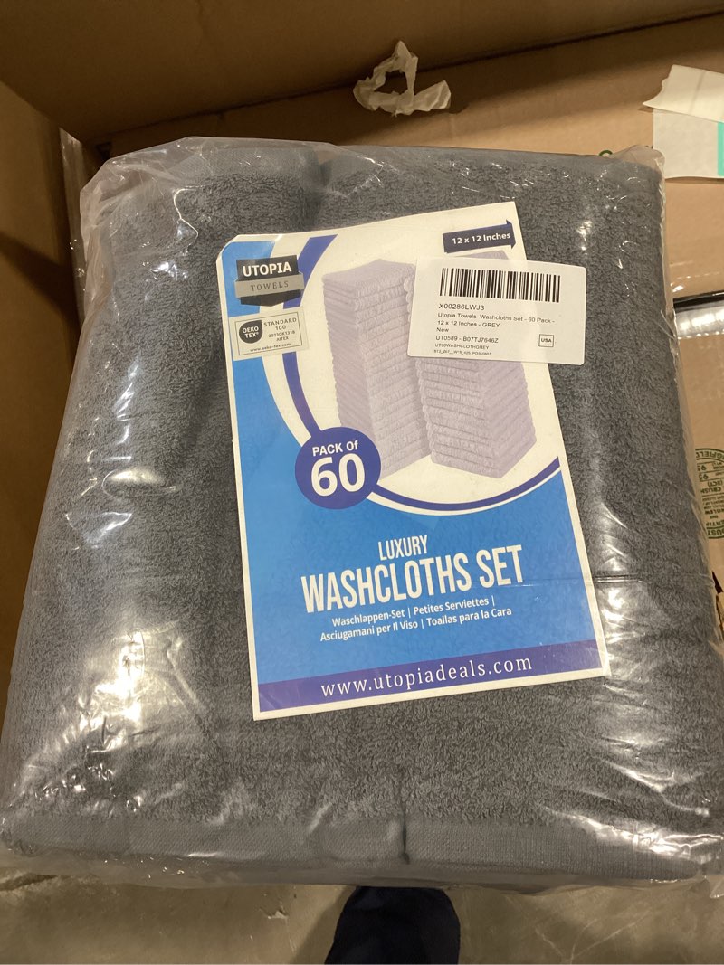 Condition photo showing New/Like New for Utopia Towels Cotton Washcloths Set - 100% Ring Spun Cotton, Premium Quality Flannel Face Cloths, Highly Absorbent and Soft Feel Fingertip Towels (60 Pack, Grey)