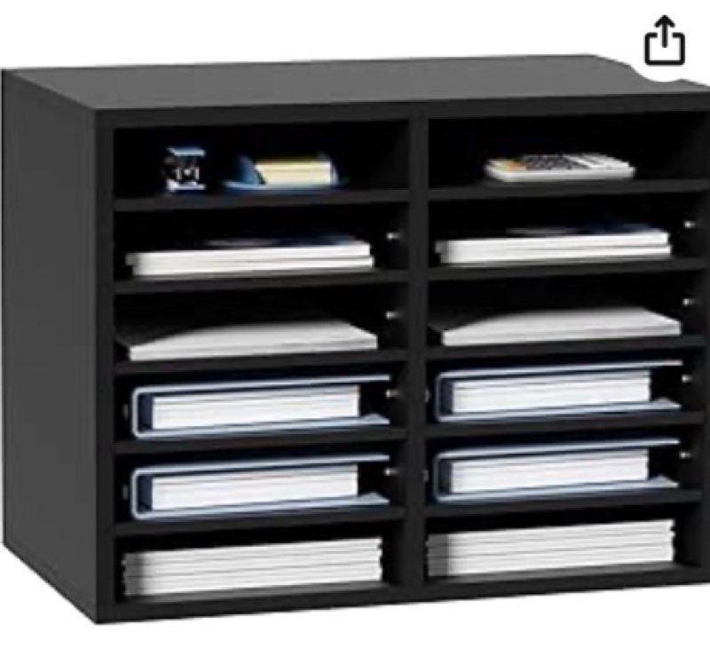 VEVOR Literature Organizers,12 Compartments Office Mailbox with Adjustable Shelves, Wood Literature Sorter 20.4x12x16.1 inches for Office,Home,Classroom, Mailrooms Organization, EPA Certified black 