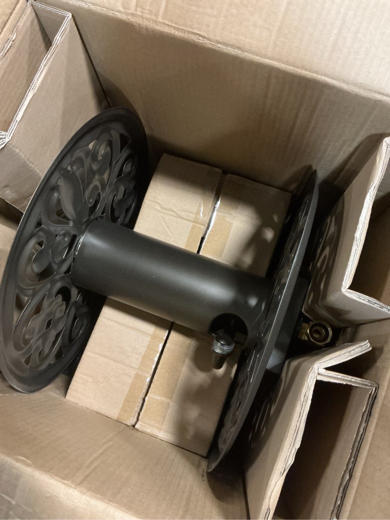 Condition photo showing Good Condition for goforwild garden wall/floor mount hose reel, decorative hose reel, garden heavy-duty water hose holder winder, holds 200-feet of 5/8-inch hose floor-wall love flower
